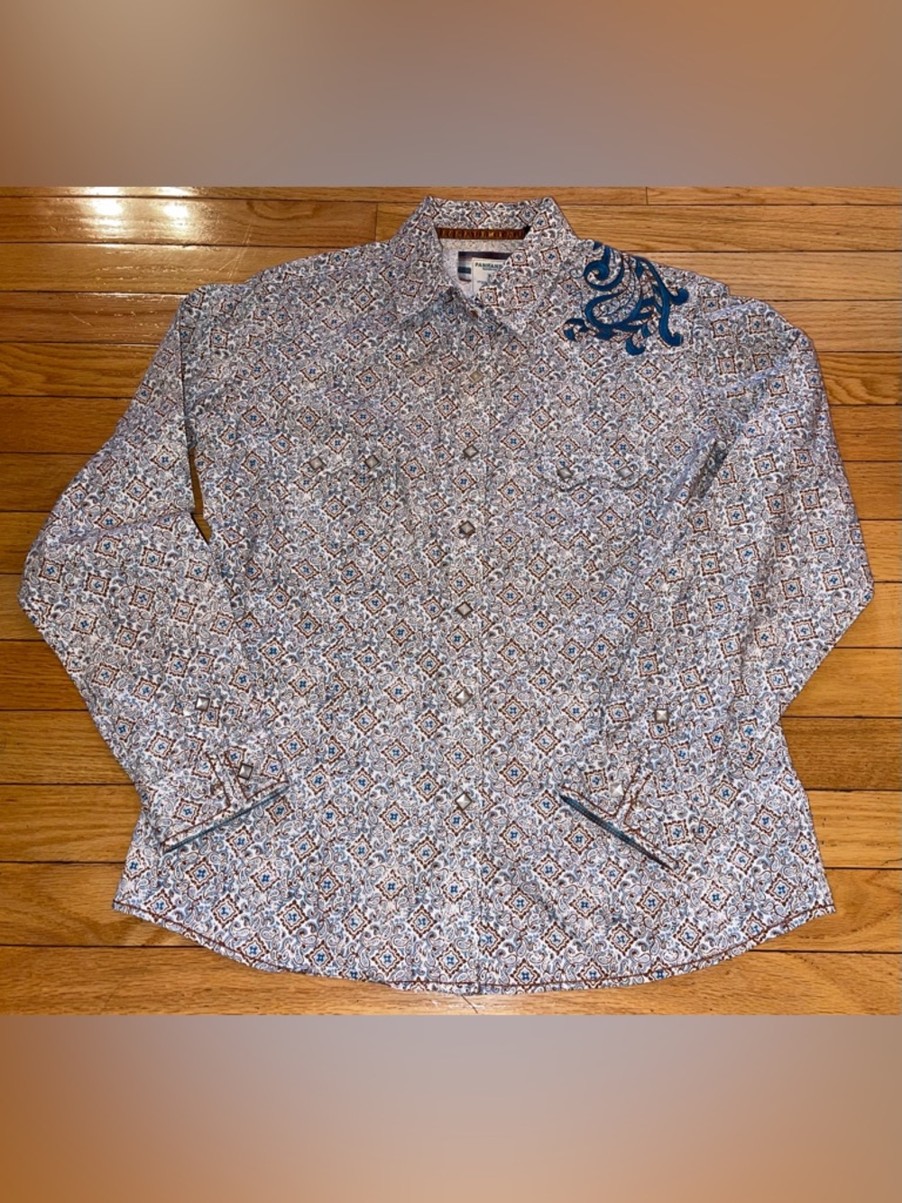Vintage Panhandle Embroidered Rough Stock Western Pearl Snap Shirt Medium